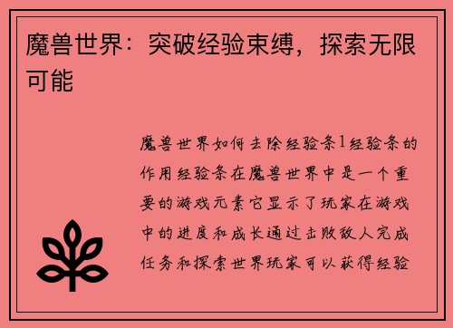 魔兽世界：突破经验束缚，探索无限可能